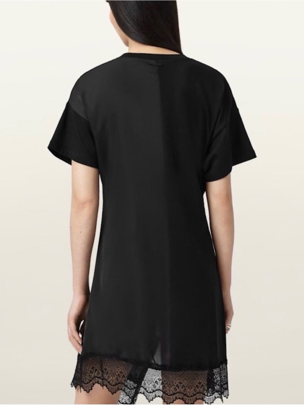 AllSaints Black Lana Lace-Trim Mini Dress - Picture 3 of 6